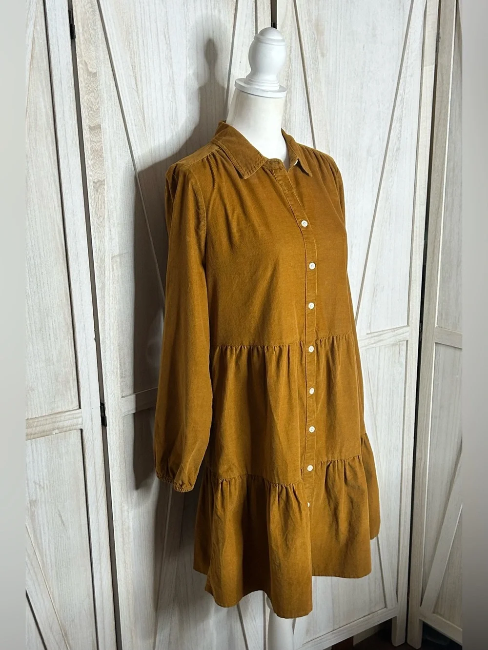 J. Crew NWT Camel Corduroy Tiered Long Sleeve Dress Sz 8 Cottagecore Western